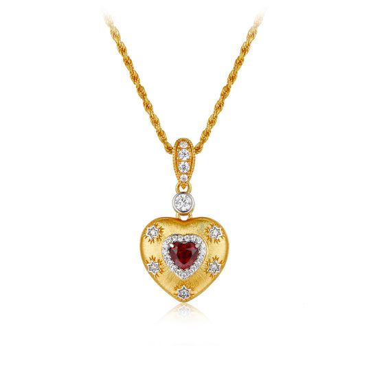 KFG Jewellry S925 Silver Garnet Love Heart Necklace for Women Genuine 18K Gold Plated Hand Wire Drawing Heart Pendant Necklaces