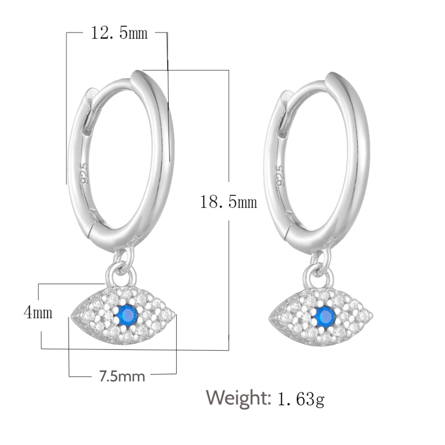 KFG Jewelry S925 Sterling Silver Evil Eye Dangle Earrings for Women Sterling Silver Dangle Earrings for Girls Hoop Earrings